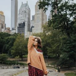 Piper & Scoot Tops The Freddie Fuzzy Striped Sweater In Rust