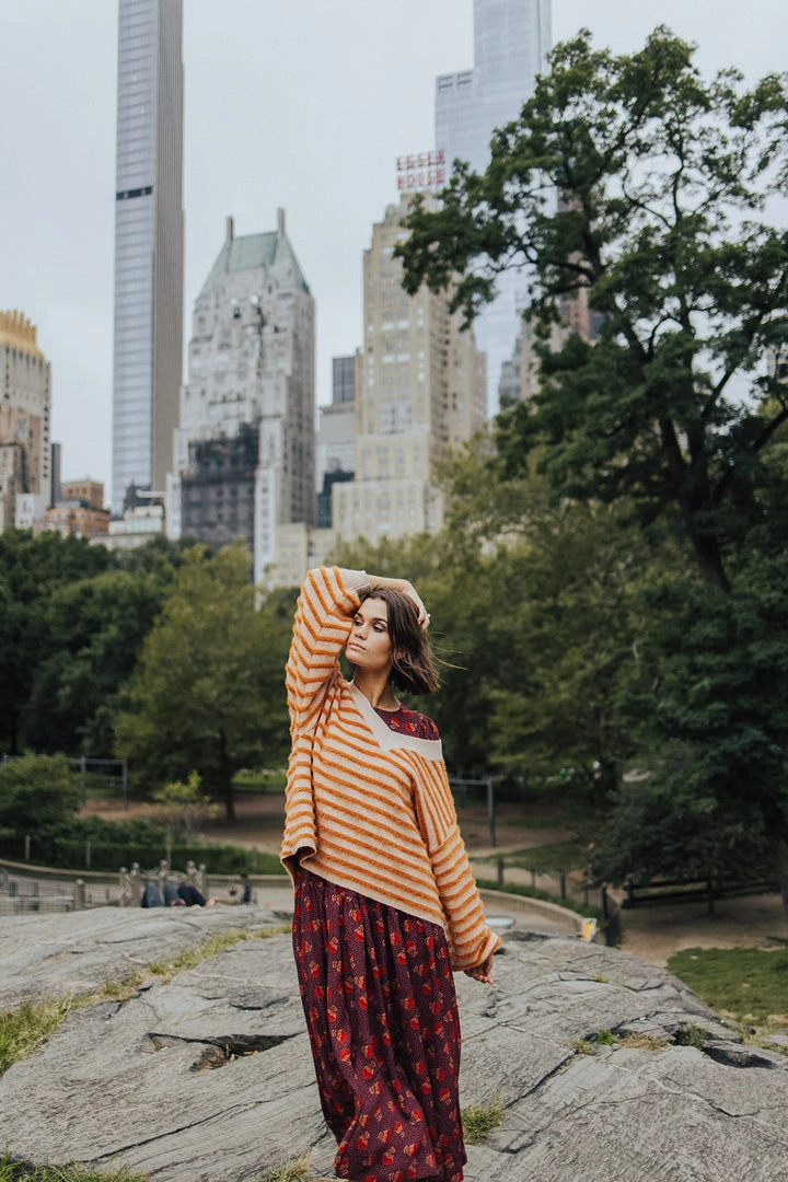 Piper & Scoot Tops The Freddie Fuzzy Striped Sweater In Rust