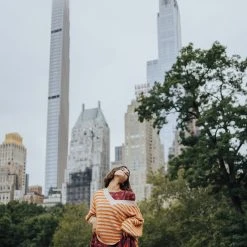 Piper & Scoot Tops The Freddie Fuzzy Striped Sweater In Rust