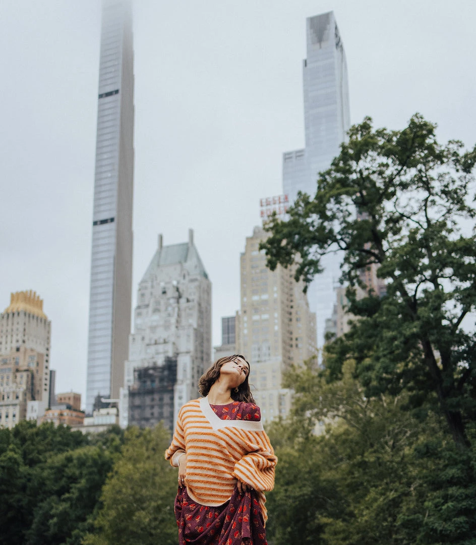 Piper & Scoot Tops The Freddie Fuzzy Striped Sweater In Rust