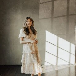 Piper & Scoot Dresses The Willa Beaded Detail Dress In Beige