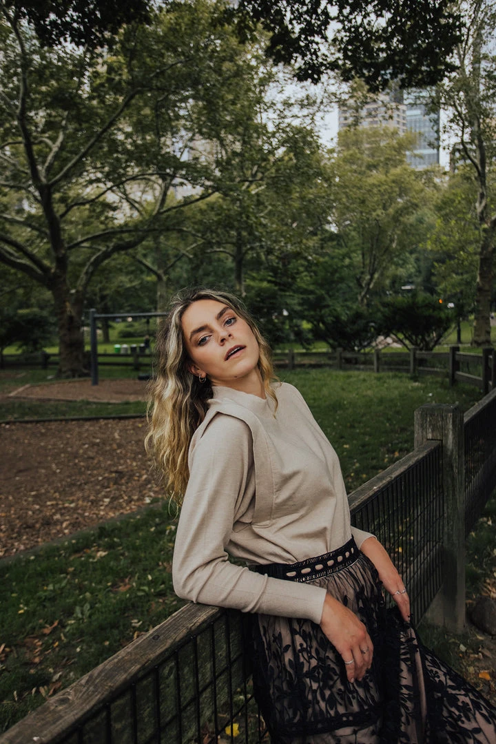 Piper & Scoot The Kaia Mock Neck Sweater In Oatmeal Tops