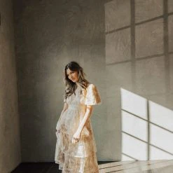 Piper & Scoot Dresses The Willa Beaded Detail Dress In Beige