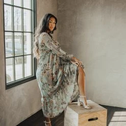 Piper & Scoot The Moulton Floral Maxi Dress In Dusty Blue