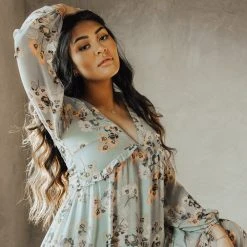 Piper & Scoot The Moulton Floral Maxi Dress In Dusty Blue