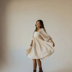 Dresses Piper & Scoot: The Adanna Floral Detail Dress In Cream