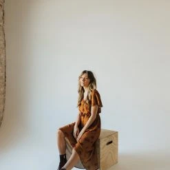 Piper & Scoot The Emir Floral Tie Dress In Camel