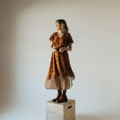 Piper & Scoot The Emir Floral Tie Dress In Camel