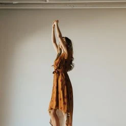 Piper & Scoot The Emir Floral Tie Dress In Camel