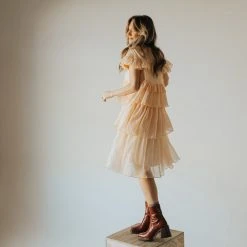 Piper & Scoot: The Cipriano Ruffle Dress In Peach