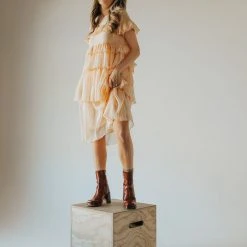 Piper & Scoot: The Cipriano Ruffle Dress In Peach