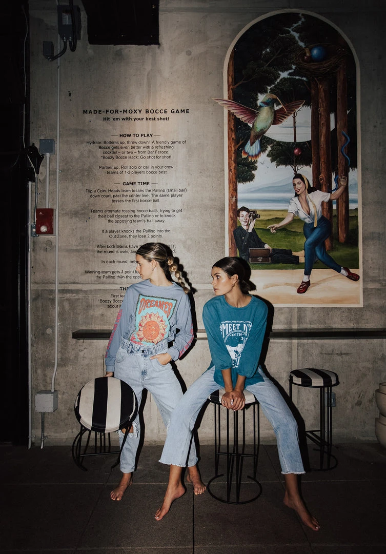 Piper & Scoot The Dreamer Graphic Tee In Denim Blue Tops