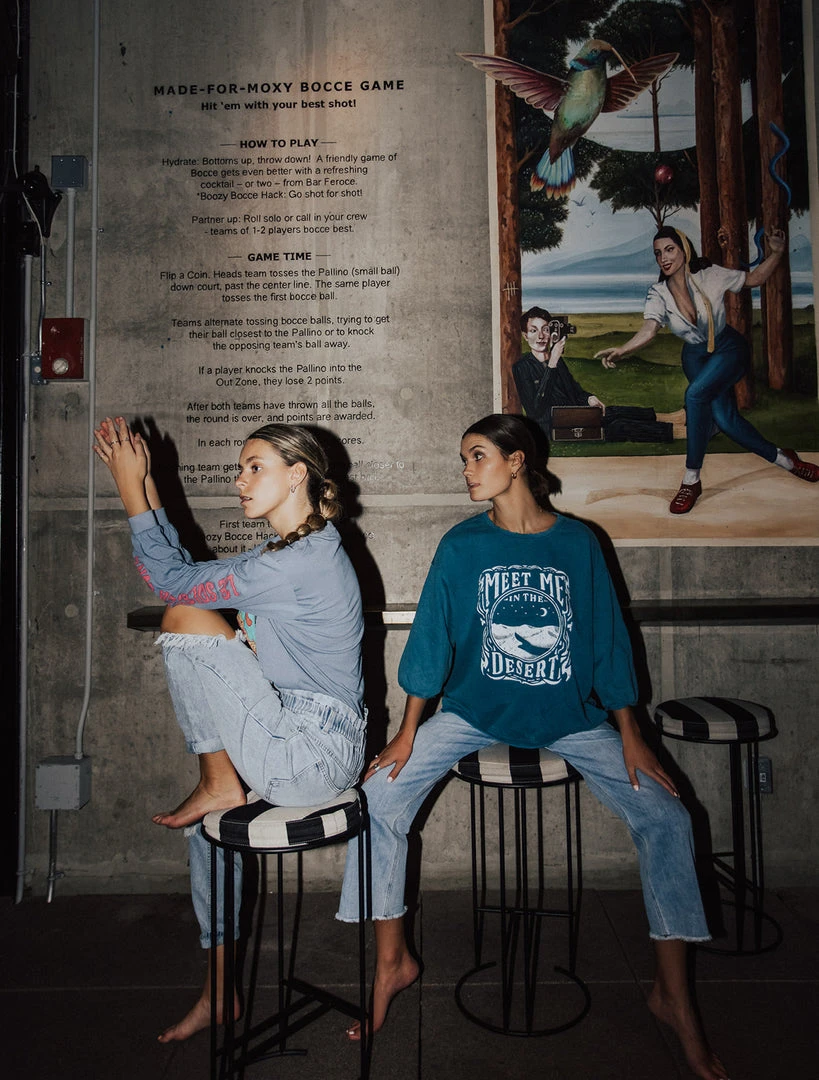 Piper & Scoot The Dreamer Graphic Tee In Denim Blue Tops