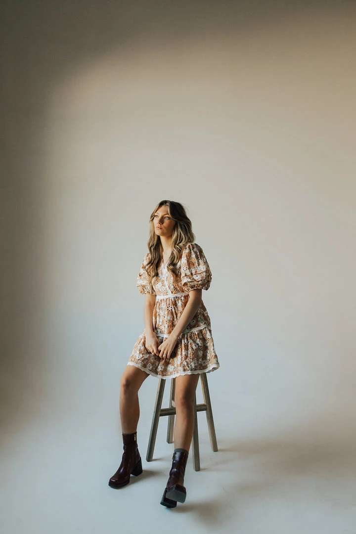 Piper & Scoot The Coraline Eyelet Mini Dress In Dusty Orange