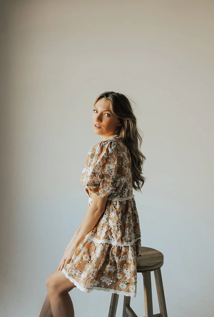 Piper & Scoot The Coraline Eyelet Mini Dress In Dusty Orange