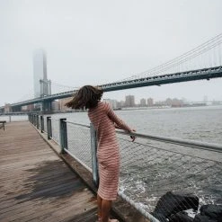 Piper & Scoot Dresses The Bacher Striped Midi Dress In Dusty Pink