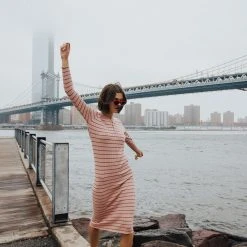 Piper & Scoot Dresses The Bacher Striped Midi Dress In Dusty Pink
