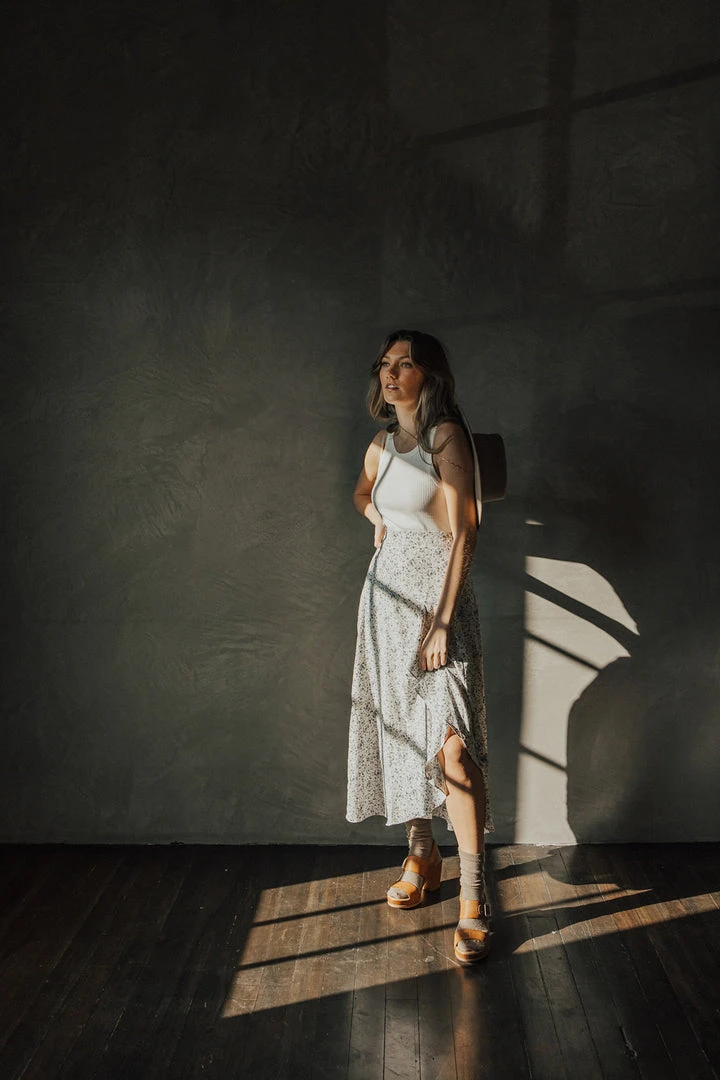 Piper & Scoot Bottoms + Jumpsuits The Waung Floral Ruffle Skirt In White