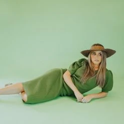 Tops Piper & Scoot: The Bonnie Ribbed Puff Sleeve Sweater In Green