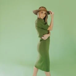 Tops Piper & Scoot: The Bonnie Ribbed Puff Sleeve Sweater In Green